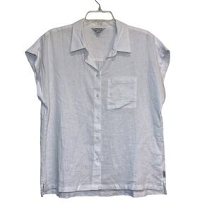 Womens Orvis Shirt Short Sleeve Button Down Blouse White Linen Blend Medium